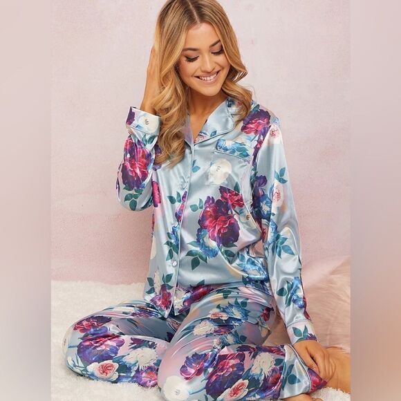 Floral Pyjama Set in Blue - Picture 1 of 4